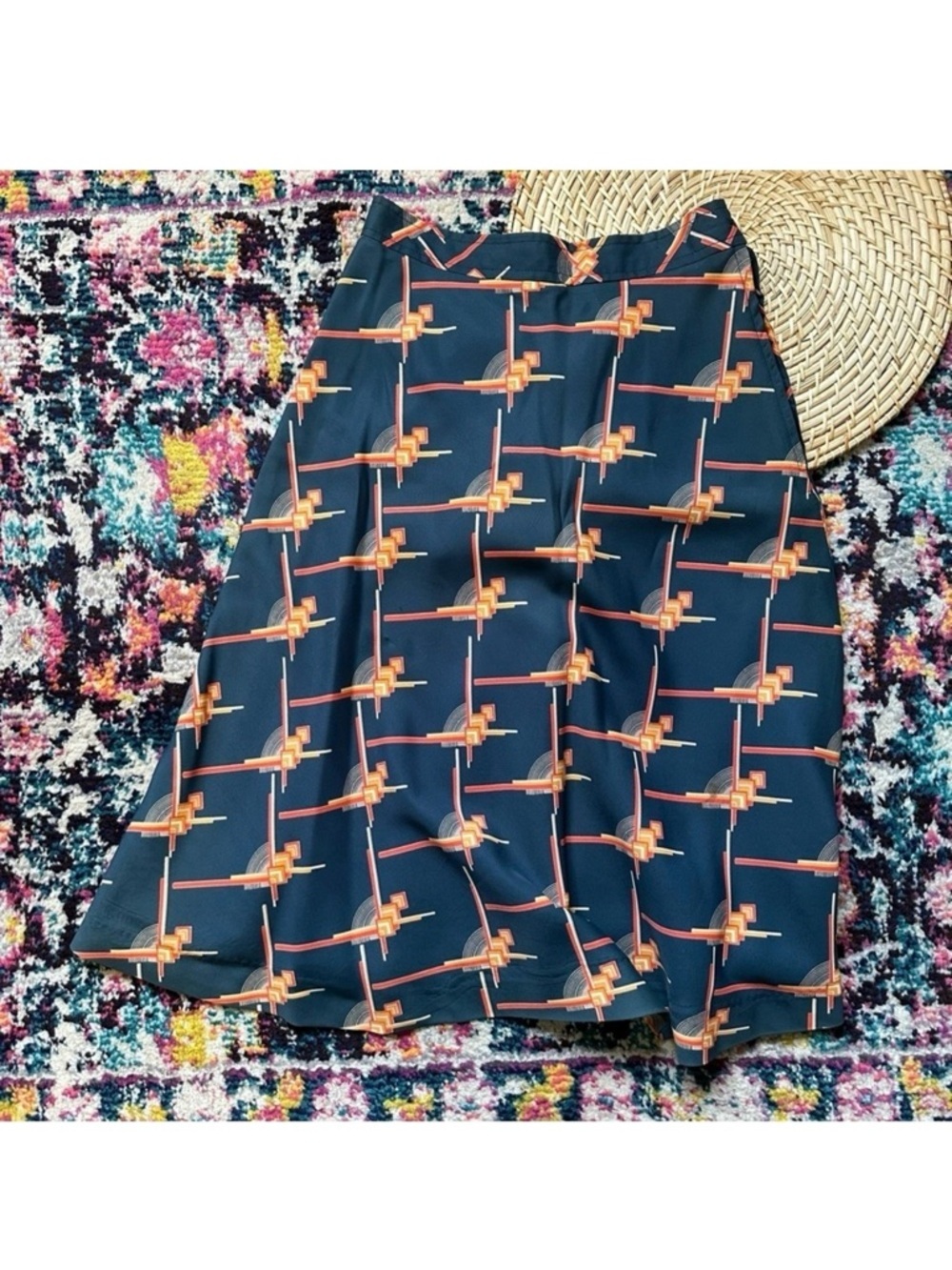 Vintage Gudule Paris Printed Satin A Line Skirt Womens 10